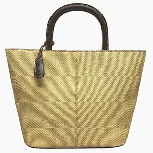 CHANEL Brown Straw Logo Tote Bag